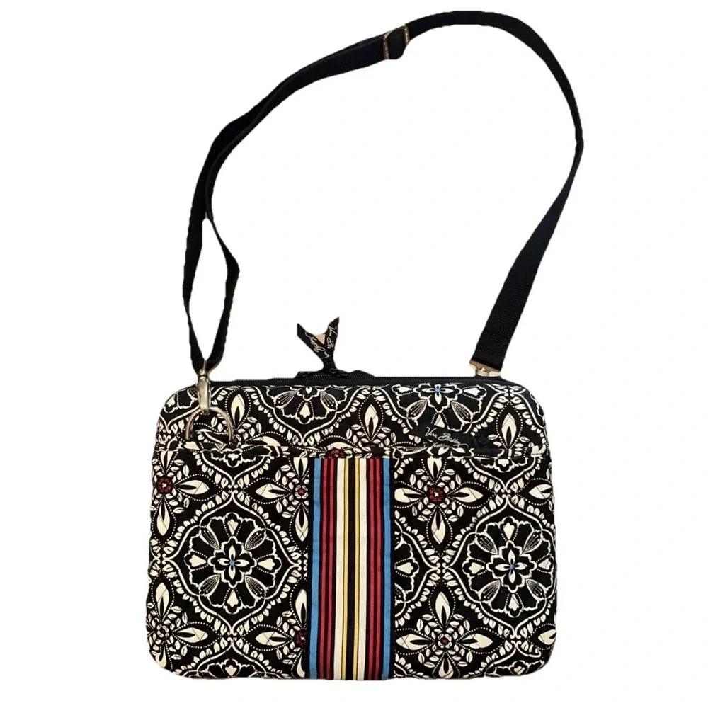 Vera Bradley Black Floral Crossbody Hard Shell Tablet Laptop Case W/Divider
